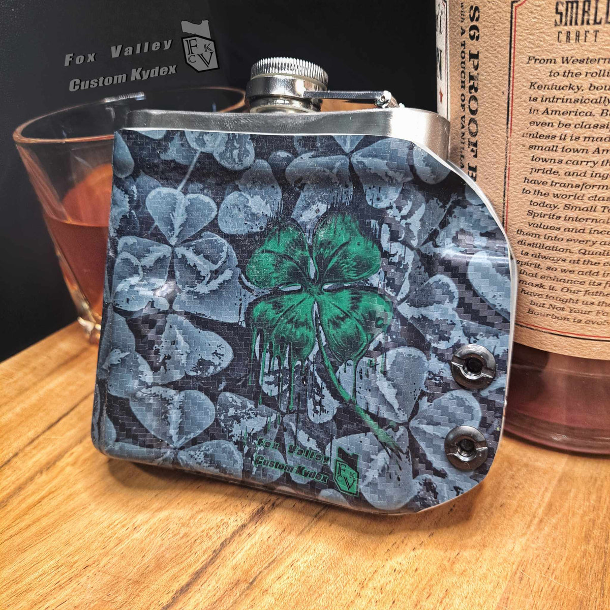 Shamrock Drip Clover Flask & Kydex Flask Carrier Combo