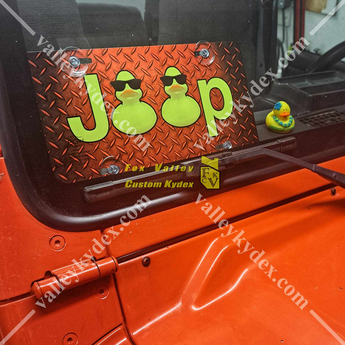 Jeep Duck Vanity Plate - Orange Front Windshield